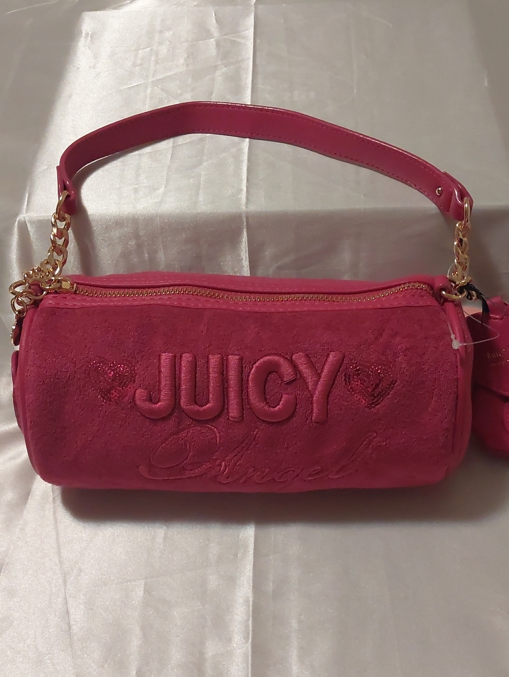 New Juicy Couture Pink Barrel Shoulder Bag with Gold Chain Accents